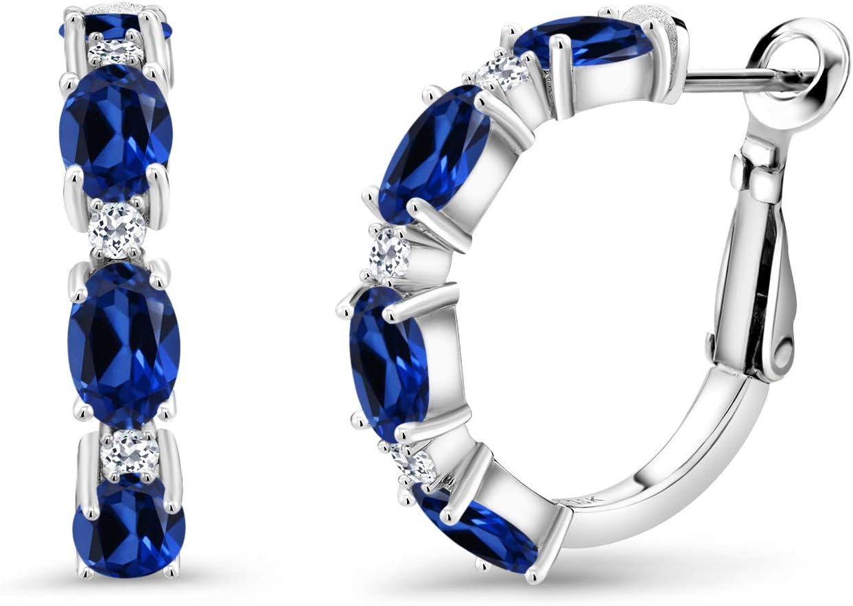 Gem Stone King 925 Sterling Silver Oval Gemstone Birthstone and White Topaz Accent Hoop Earrings For Women | Oval 6X4MM and Round 2MM | 20MM = 0.80 Inch | Fine Jewelry for Her Mom Women Wife