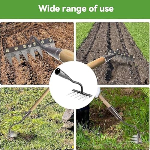 Image of MaxAgro Iron Weeding Rake (Large) 2.0, Iron Rake for Gardening and Weedings, Heavy Duty Gardening Hand Weed Puller Tools, 8 Teeth Carbon Steel Garden Weedings Rakes for Lawn Care