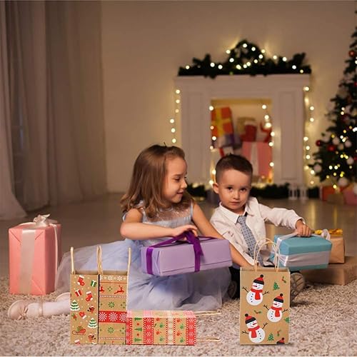 Miniatura 6 de CCINEE Bolsas de regalo de papel kraft de Navidad, bolsas de papel surtidas de Navidad a granel con asas para suministros de fiesta, paquete de 24