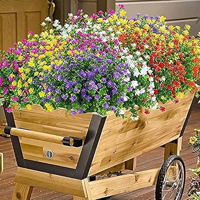 6 Bundles Artificial Fall Flowers for Outdoors,UV Resistant Fake Plastic Plants Artificial Shrubs Fall Flowers Decor of Vase and Outside Window Box, Ferns Plants for Planter-Yellow