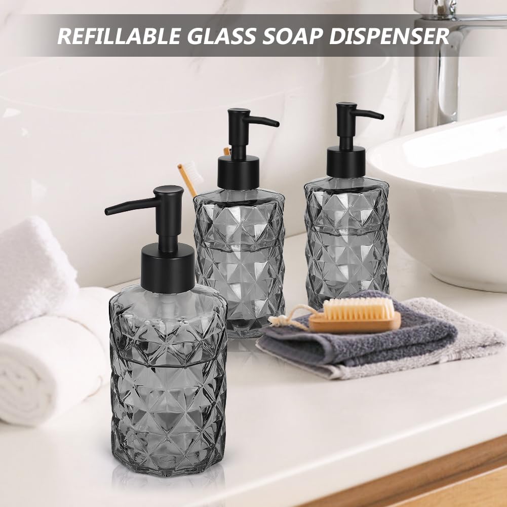 Dispenser di sapone in vetro trasparente, 325 ml, set da 3, dispenser di sapone nero con pompa in plastica resistente alle intemperie, ricaricabile, dispenser di sapone liquido da cucina, bagno, per
