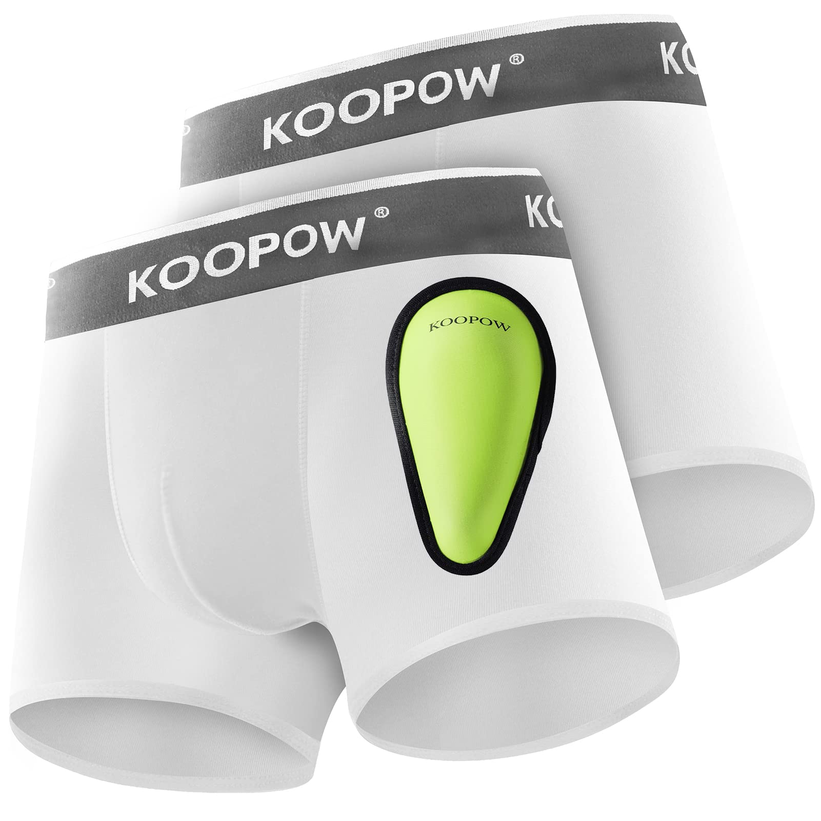KOOPOW2-Pack Boys Compression Briefs with Soft Protective Athletic Cup, Youth Peewee Underwear for Baseball, Football