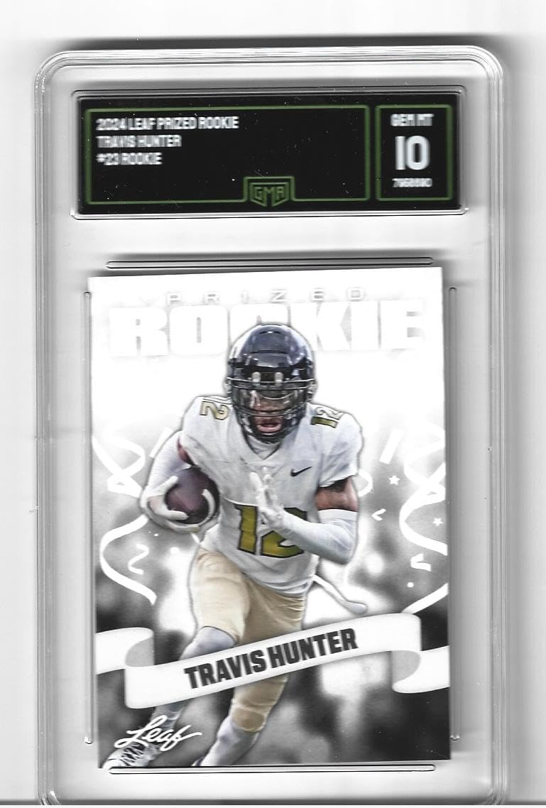 Graded Gem Mint 10 Travis Hunter Football Rookie Card 2024 Leaf #22 Pro Football #2 Draft Pick Heisman Throphy Winner 2 Way Star Jaguars