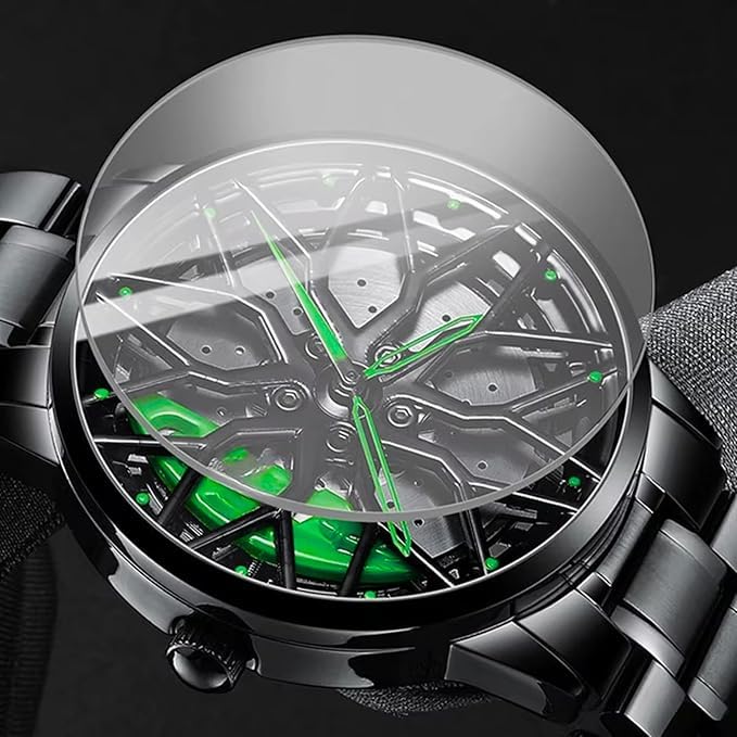 Image of Men's Sport Quartz Watch Car Wheel Multicolour Dial Wheel Dial 360 Rotating Casual Fashion Stainless Steel Alloy Mens &Boy's Luxury Metal Gift Creative Watch