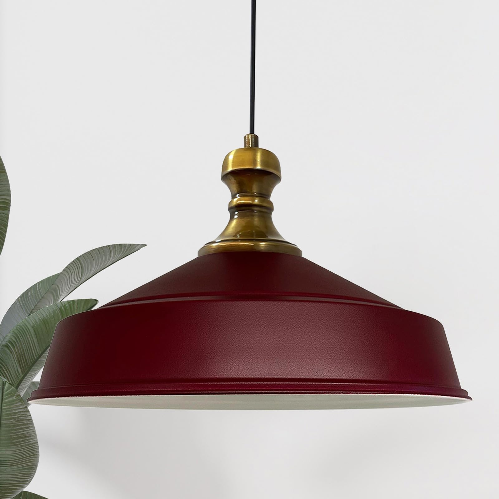 Bamyum Asletl-Knob Hanging Lamp, Industrial Pendant Light with 40 cm Shades, Modern Metal Kitchen Island and Dining Room Light, Burgundy Pendant Lamp