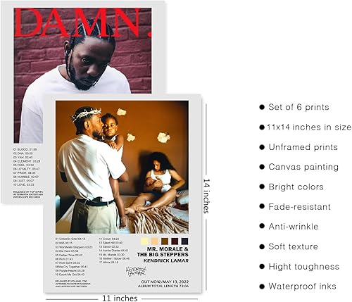 Miniatura 6 de Kendrick Lamar - Póster de la cubierta del álbum de música firmado limitado, póster impreso estético para habitación, impresiones artísticas de