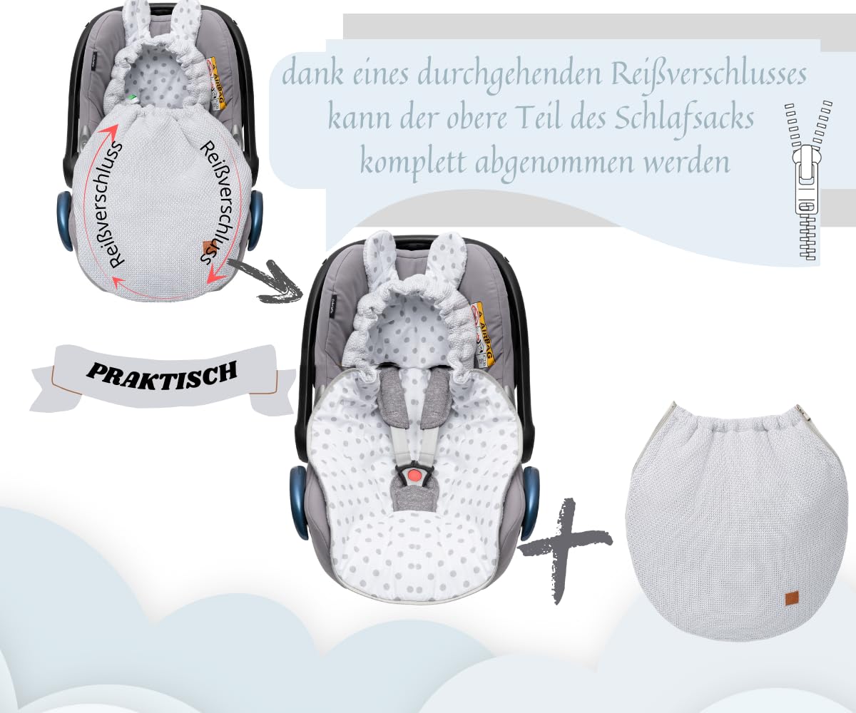 Mikos Couverture enveloppante pour bébé 100 % coton certifié GOTS Zert. Couverture tricotée pour le printemps avec fermeture éclair, pour bébé avec rembourrage, universelle pour poussette, buggys