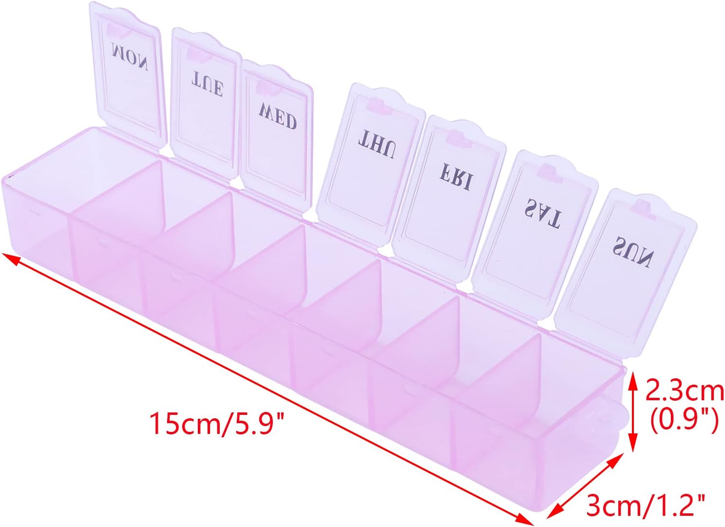 Antrader Weekly (7-Day) Pill Box, 6 Inch Rectangle Shape Classic Pill Planner Organizer, Storage Case for Vitamins, Medications, Tablets, Capsules-Pink