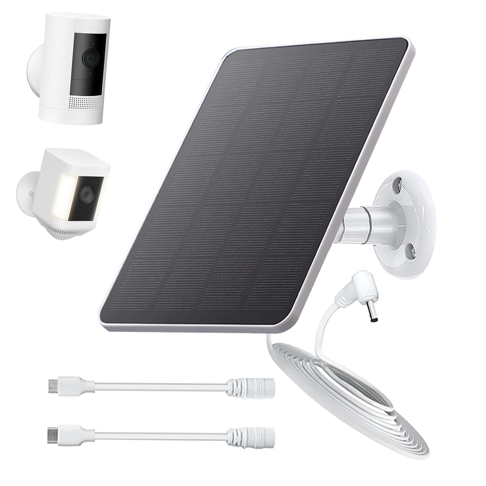Solar Panel Compatible with Ring Spotlight Cam, Ring Stick Up Cam Battery, Ring Outdoor Cam Plus, 5V Solar Panel Charger with 9.8ft DC Charging Cable, Micro USB & Type C Port, Adjustable Wall Mount