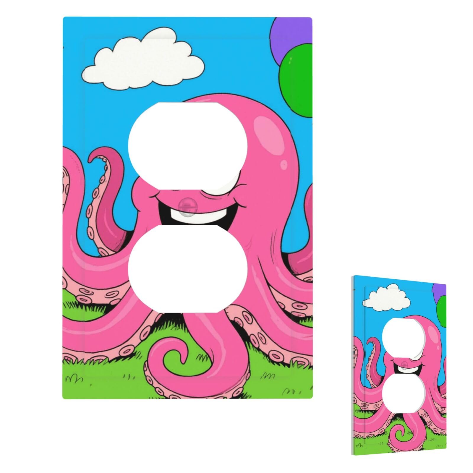 Funny Octopus Wall Plate Cover Modern Decorative 1 Gang Light Switch Cover Unbreakable Receptacle Outlet Covers For Living Room Bedroom Home Decor Duplex