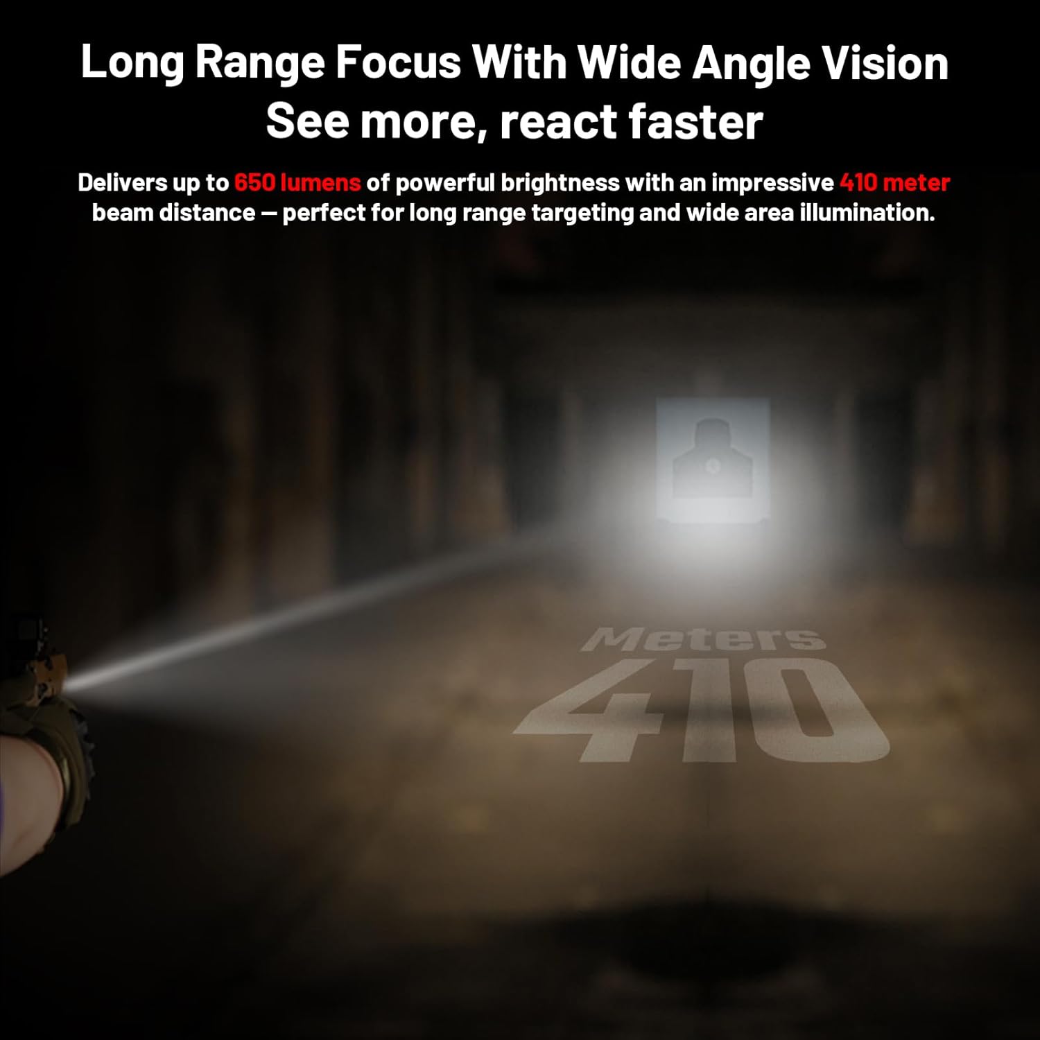 AIMWIN WL12 Weapon Light 650 Lumen 410 Meter Long Range 42000 Candela Compact Magnetic Rechargeable Rail Mounted Pistol Light Tactical Flashlight for GL Rail/1913 Picatinny Rail