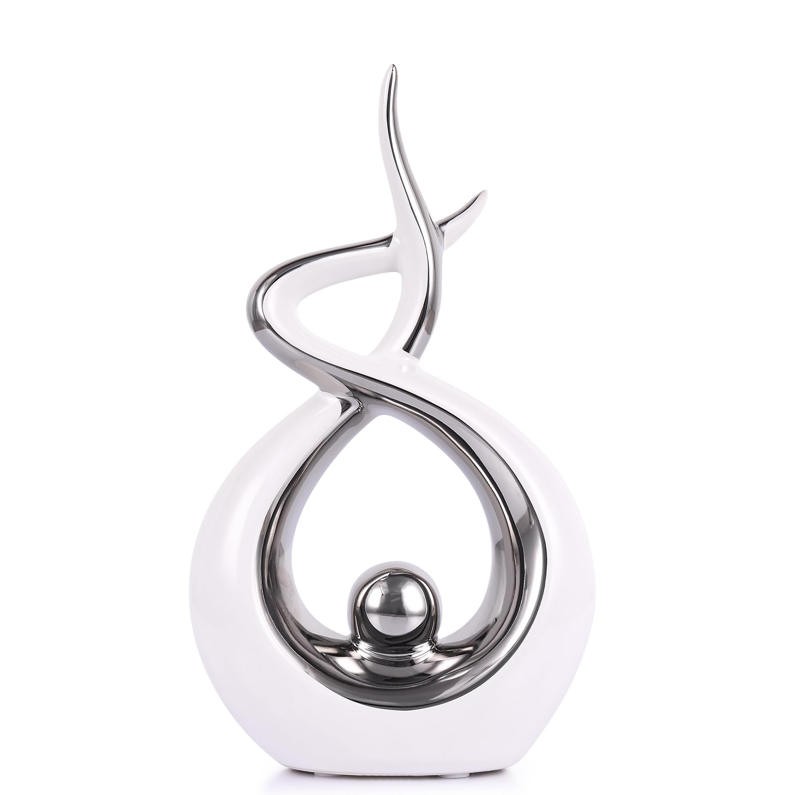 PlivBloom Silvery Modern Sculpture Table Decorations, Ceramic Knick Knacks Statues for Living Room Decor, Tv Stand and Desk Decor, Suitable for Coffee Tables and Shelf Decorations, Great Gift Idea