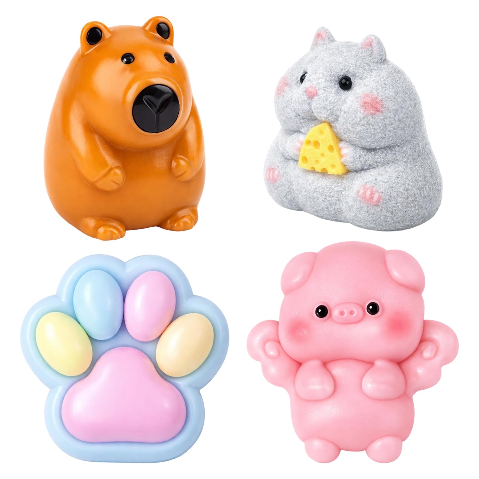 WitMbg Animal Cute Slow Rising Fidget, Portable Decompression for Work and Study, Desk Decoration with Sensory Play, 4 Piece Set with Capybara and Animal Shapes