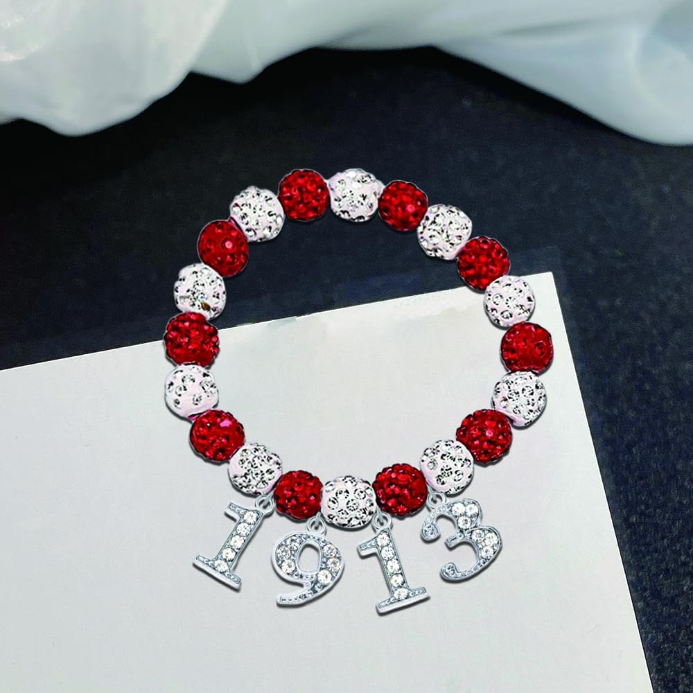 Elegant Women Sorority Delta DST Symbol 1913 Bracelets Red White Beads Soror Women Jewelry Sisterhood Gifts - Image 6