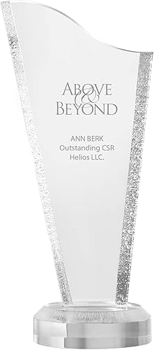 Baudville Trofeo grabado - Torre glaciar acrílica - Diseño de gotas de agua - Premio para empleados - Impresión personalizada de hasta tres líneas y