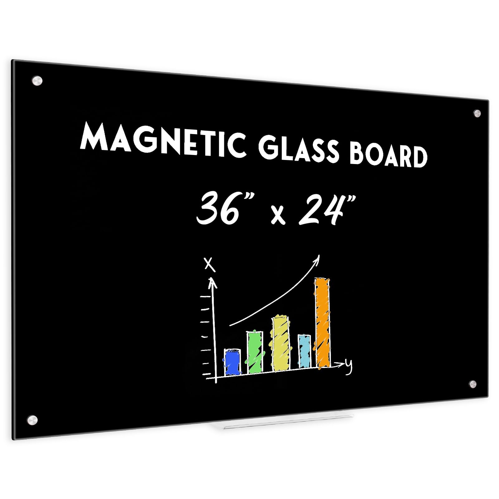 QUEENLINK Black Dry Erase Board, 36" x 24" Magnetic Glass Whiteboard for Wall, Black Glass White Board with 1 Marker Tray and 3 Magnets for Office,