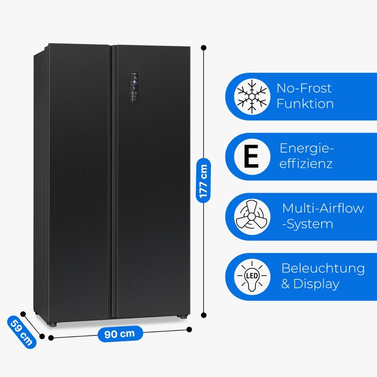 Bomann® SBS 7344 SBS 7344 Side by Side Cooling Freezer Combination No Frost 442 L Capacity Fridge with MultiAirflow Technology Consumption 287 kWh per Year