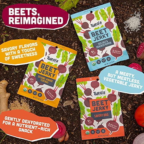 Theo’s Plant-Based Beet Jerky Snack Packs - Savory Bbq - Organic, Non-Gmo, Gluten-Free, And Soy-Free - Vegan, Healthy, Paleo, Chef-Crafted Snacks - 2 Oz - 1 Pack #TOP1
