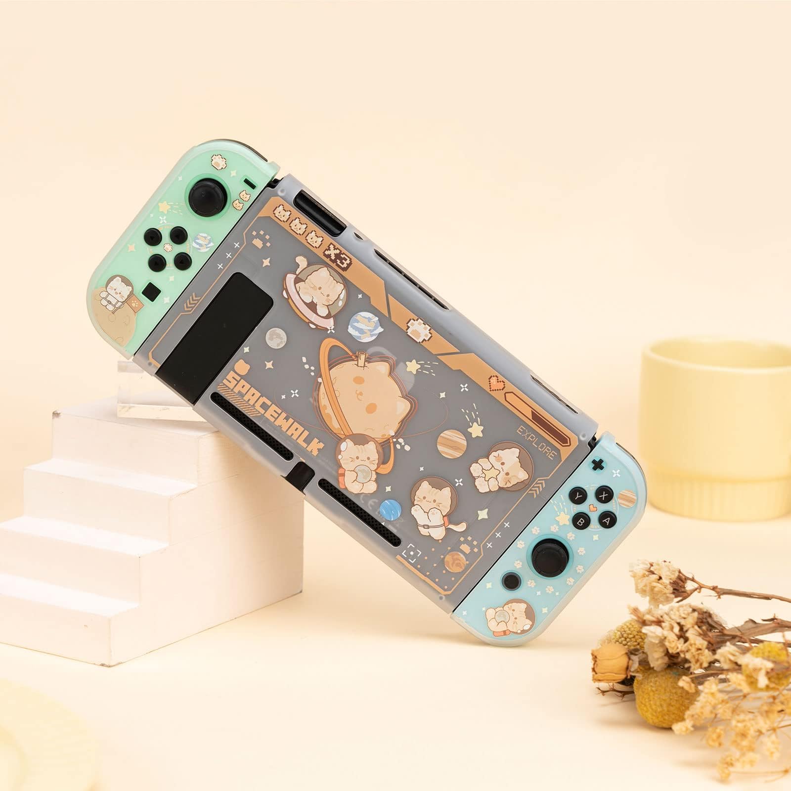GeekShare Schutzhülle Slim Cover Case Kompatibel mit Nintendo Switch und Joy Con – Stoßdämpfend und Kratzfest – Space Cat
