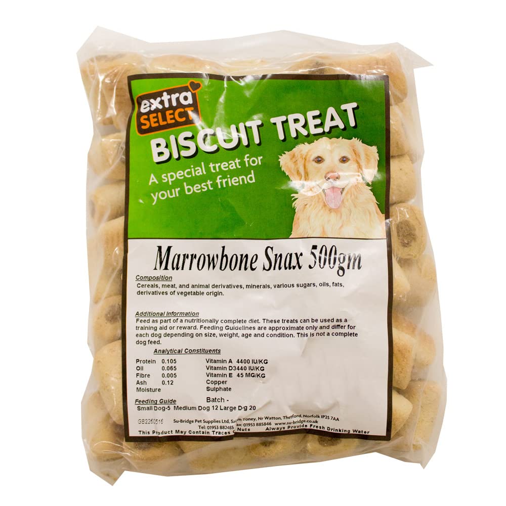 Marrowbone Rolls - Crunchy Dog Biscuits & Snacks with Meaty Center - Marrow Bone Puppy Treats & Bedtime Biscuits for Dogs - 500 g