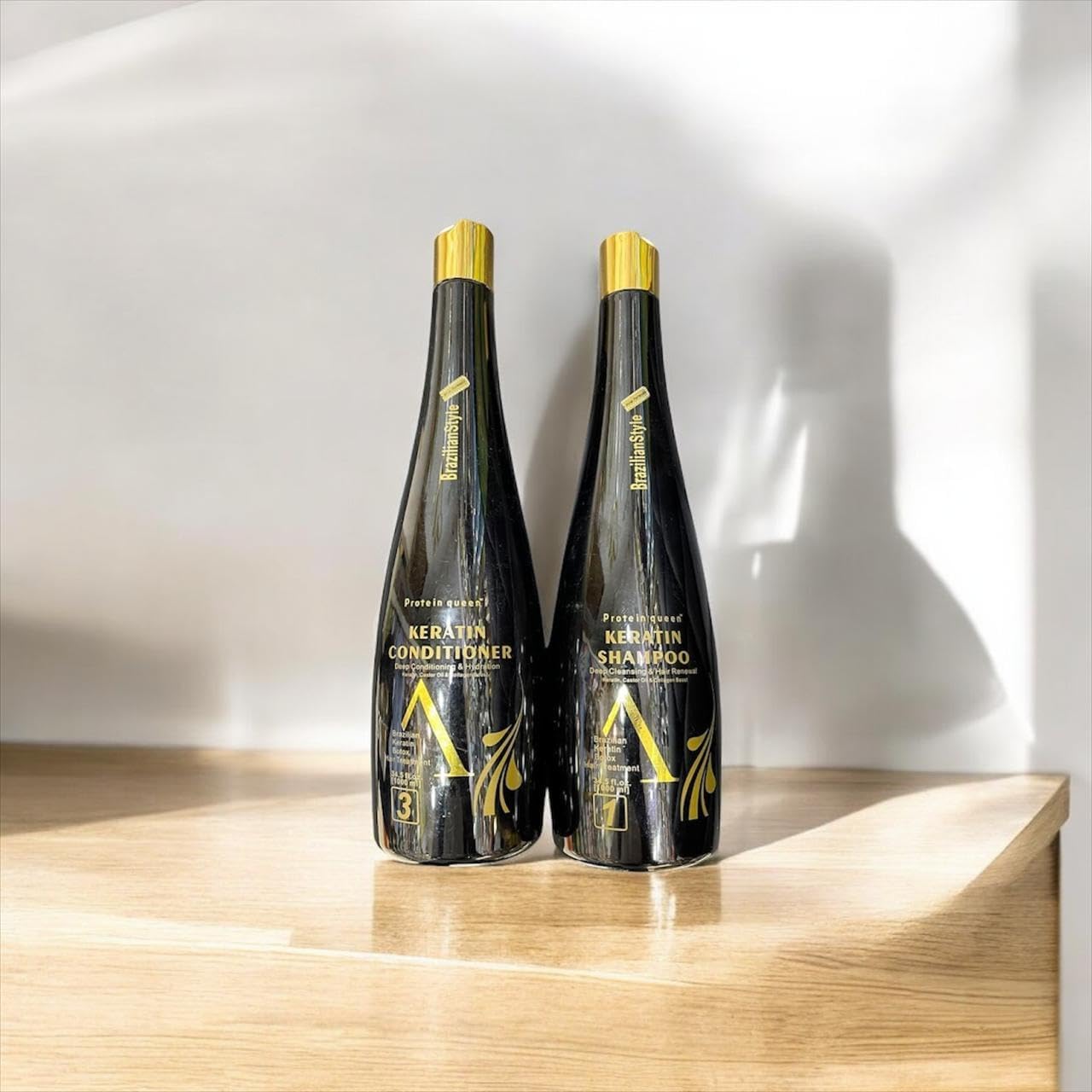 Protein Queen Keratin Treatment Set Braziliian Style With Castore Oil and Collagen Hair Boast. Three pieces 1000ml each. (Shampoo/Conditioner (2))