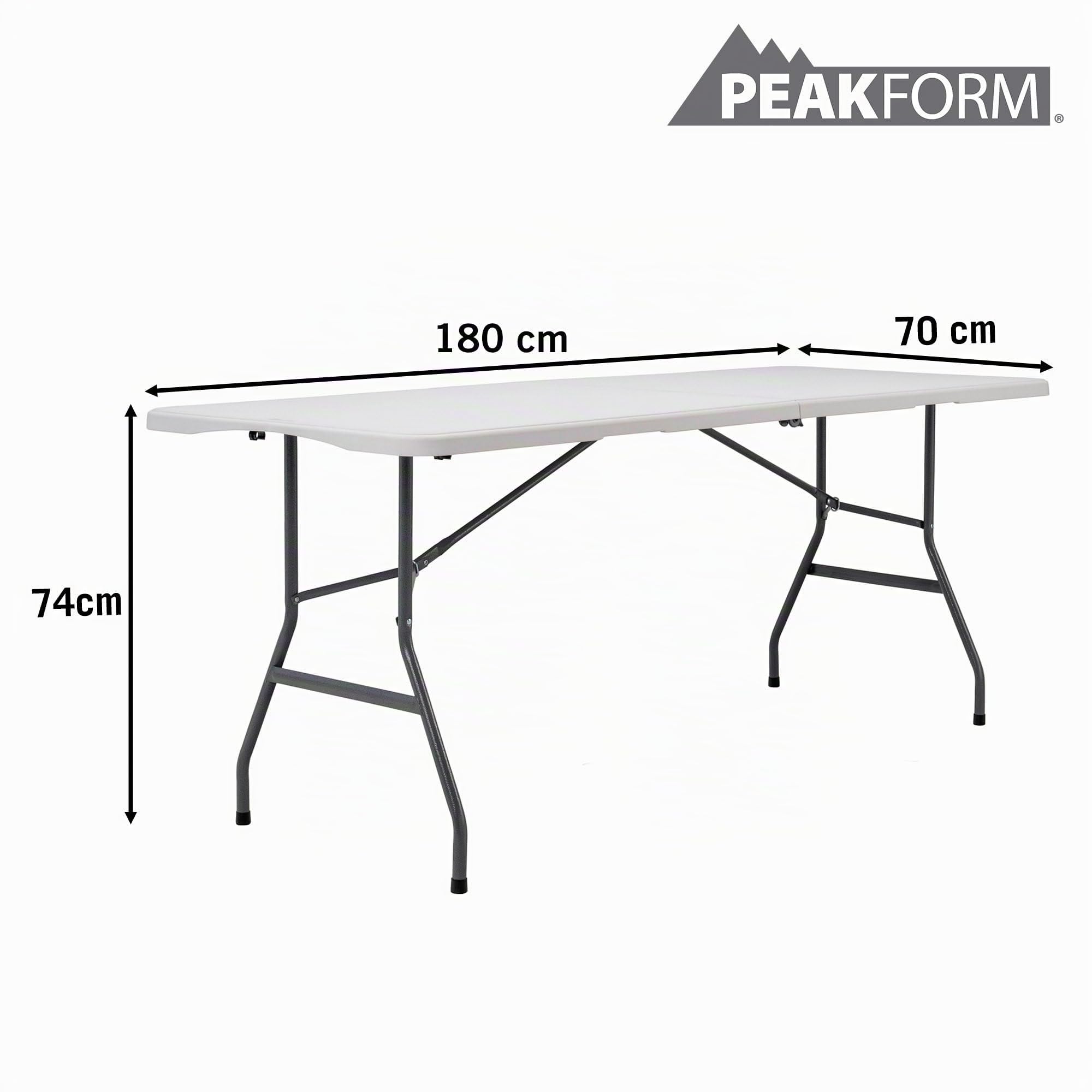 PEAKFORM Mesa Rectangular Plegable, Medidas 180x70x74cm, Ultrarresistente Blanco Granito, Mesa Exterior, Interior, para jardín, Terraza, Eventos, Catering, Mesas Grandes (92129)