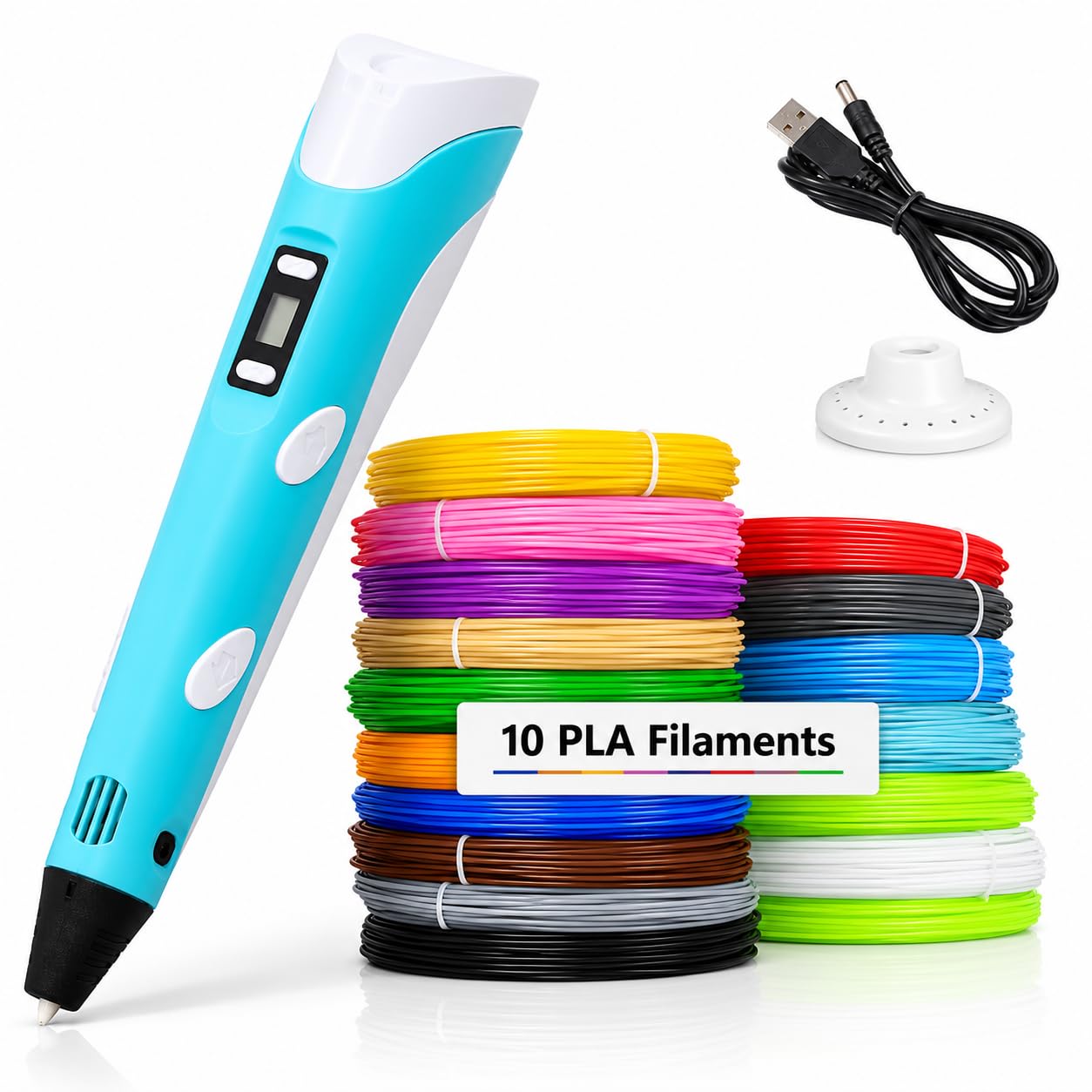INK SPOT® 3D Printing Pen with 10 PLA Filaments (1.75mm) | LCD Display | Adjustable Temperature & Speed | USB Powered 3D Drawing Pen for Kids, Adults, DIY Art, Crafts (Blue)-picture-26