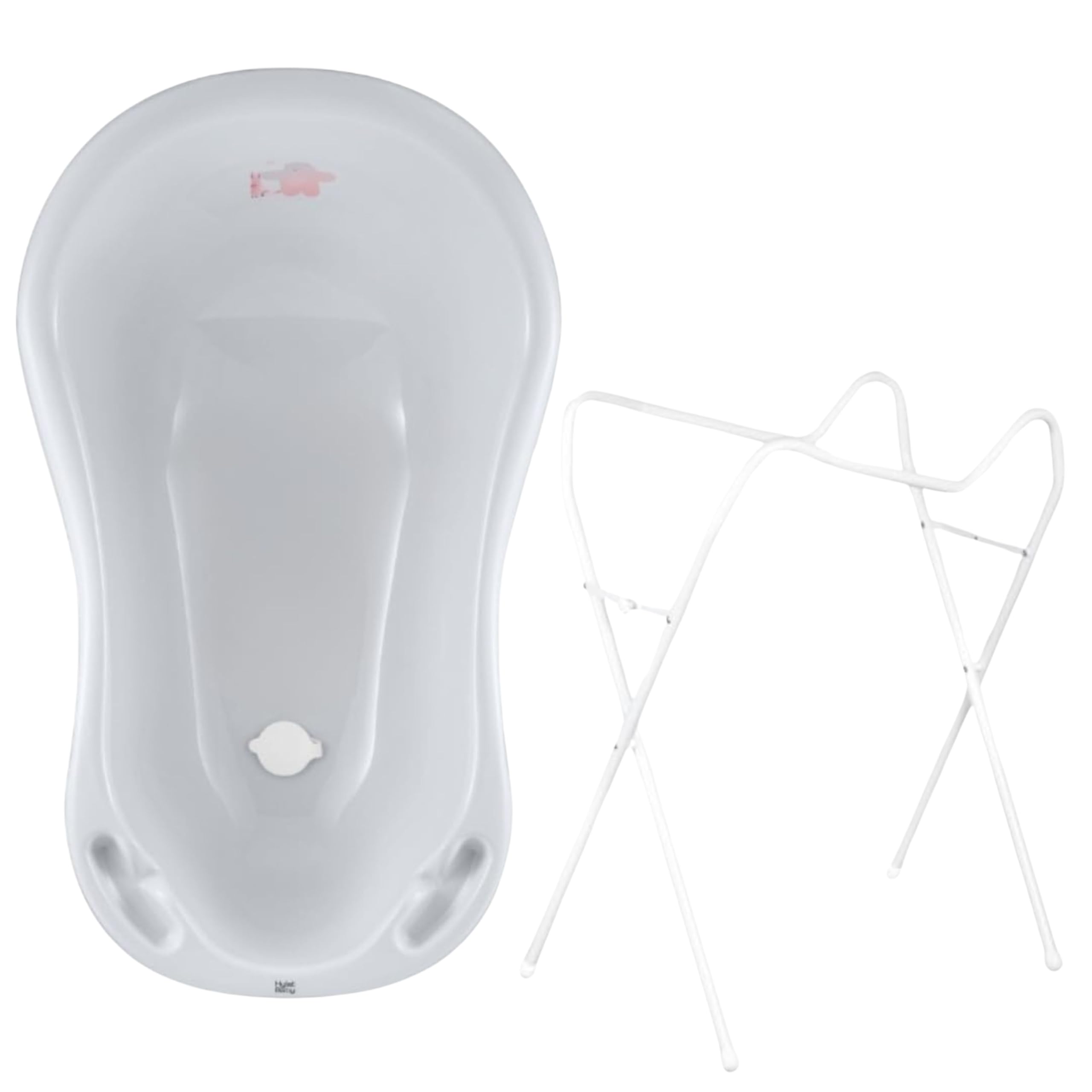 Hylat Baby Bañera Bebe con Soporte y Tapón Friends Gris – Certificada TÜV Rheinland - para Recién Nacidos y Bebés de Hasta 12 Meses, de Plástico Sin BPA – Colección Lite Bañera para Bebe con Patas