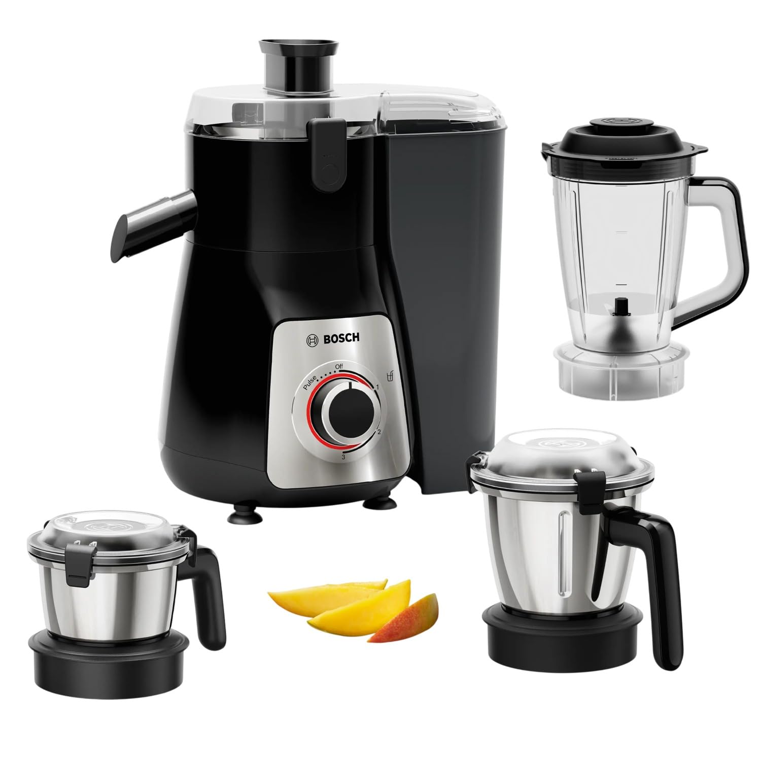 bosch truemixx 1000w 3 jar juicer mixer grinder with opti-fiber juicing technology | sieve for nutrient retention | 20500 rpm high speed motor and durable abs body | 5 year motor warranty (mg8723a1ki)