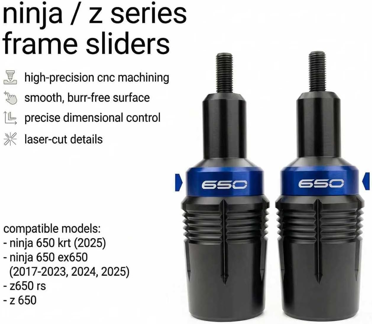 Frame Sliders Crash Protector for Kawasaki Ninja 650 KRT EX650 Z650 Z650RS 2017-2025 Models (Type A Blue)