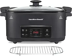 Hamilton Beach 6 Quart 9-in-1 Programmable Slow Cooker with Sear, Browning, Rice, Steam, Sauté, Roast Delay Start & Keep Warm Functions, Nonstick PFAS-Free Dishwasher Safe Crock, Black (33604)