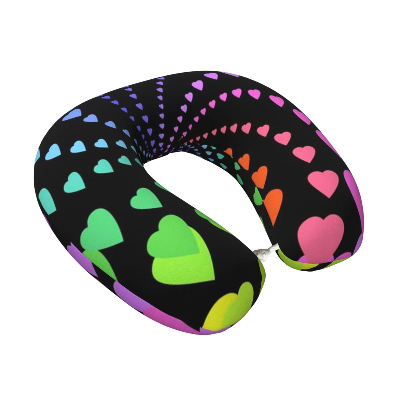 LKYMOH Rainbow Hearts, Travel Neck Pillow U-Shaped Memory Neck Support Soft Comfortable With Washable Cover For Airplane Car Traveling and Office