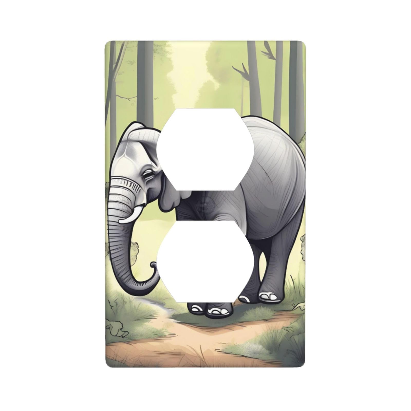 Walking Elephant Decorative Switch Plate Cover-Unbreakable Polycarbonate Wall Plate for Home Office, 1 Gang with Screws
