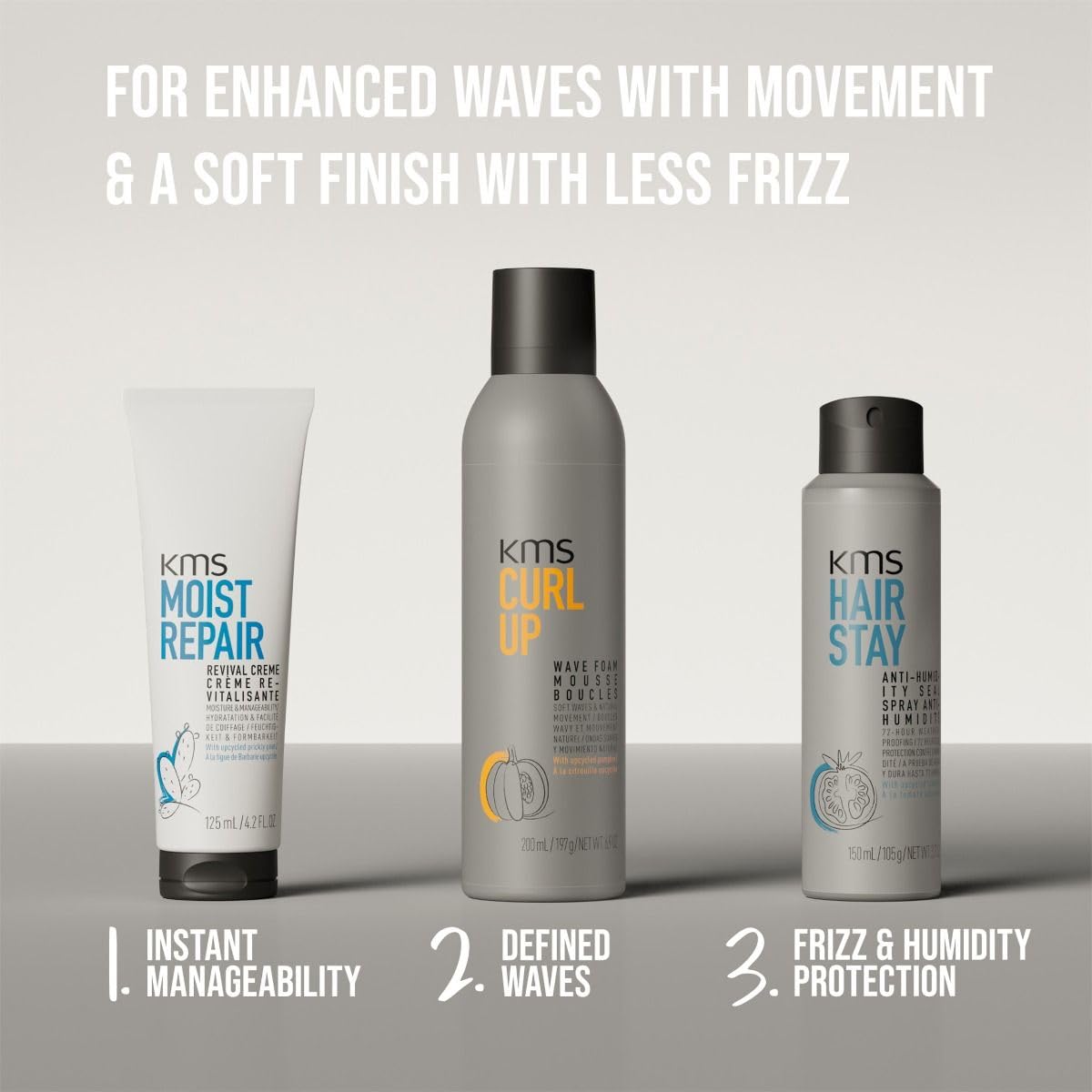 KMS CurlUp Wave Foam - Schiuma per ricci e onde flessibili, volume e definizione naturale, 200 ml