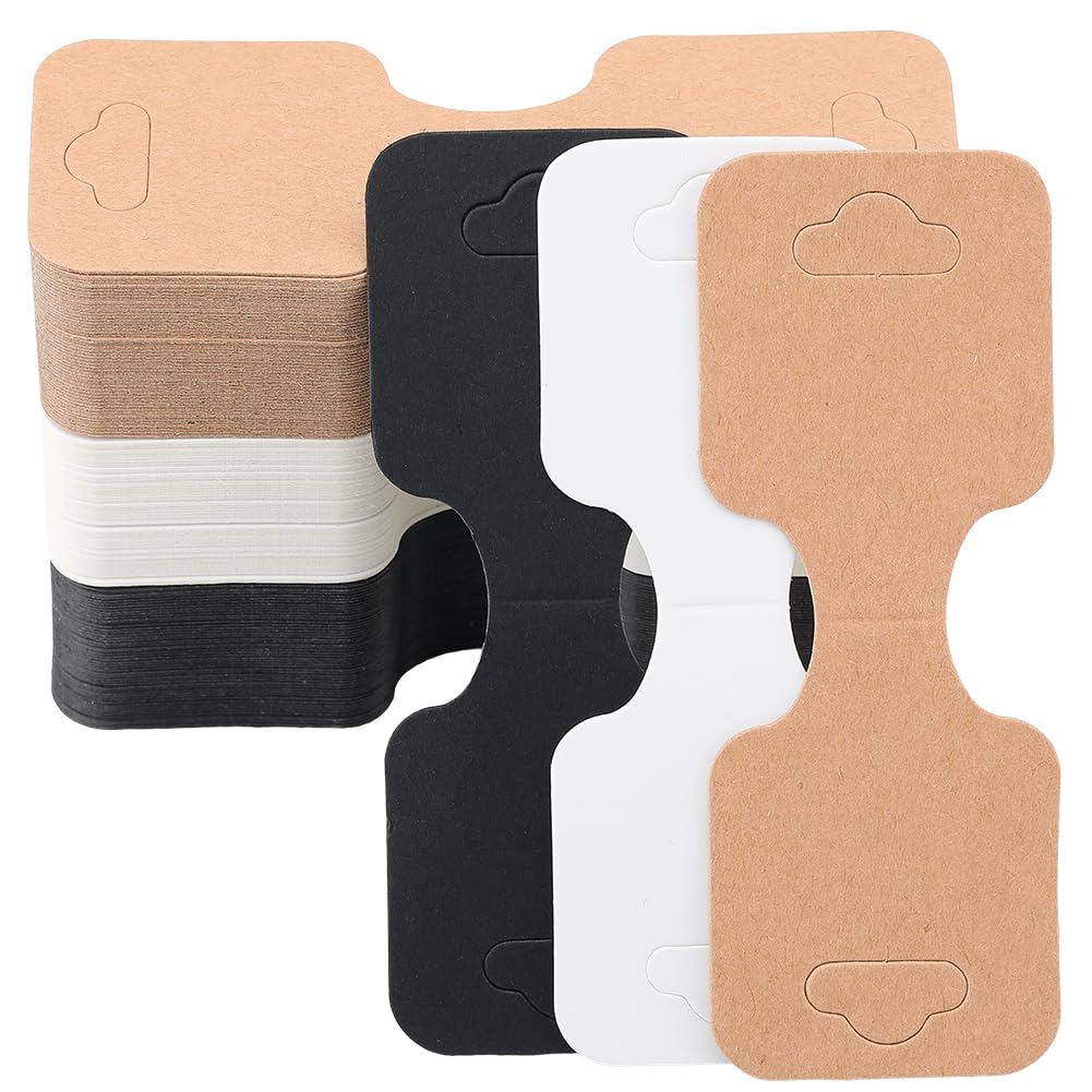 SOFPLATE 150Pcs 3 Colors Necklace Display Cards Black Jewelry Cards Folding 3.54 x 1.34 Inch Rectangle White Paper Fold Over Hanging Cardboard Holders for Selling Jewelry Necklaces Bracelets Packaging