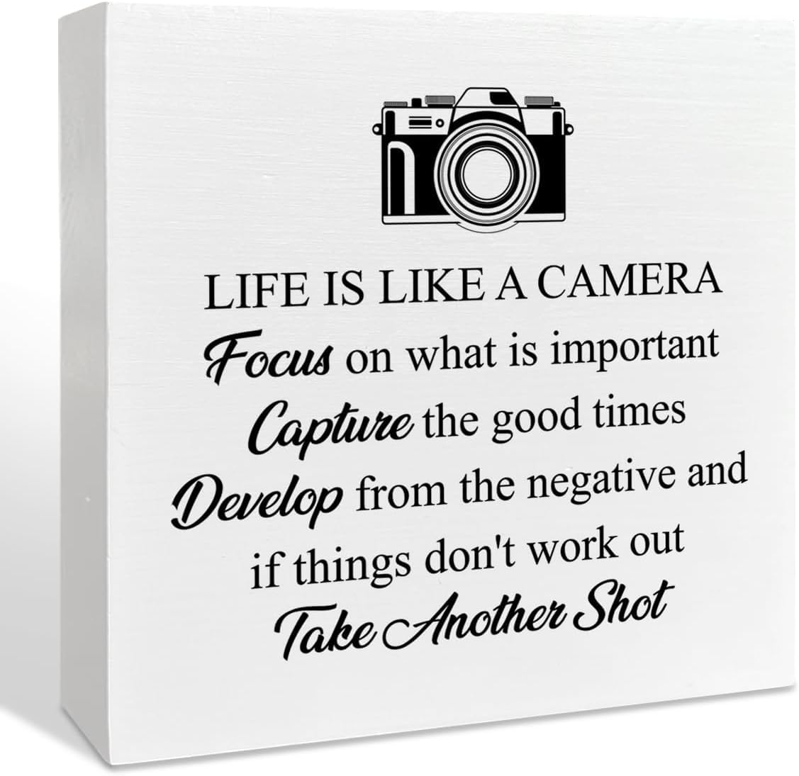 Life Is Like a Camera Box Sign 7x7 Inch Rustic Photo Wall Decor