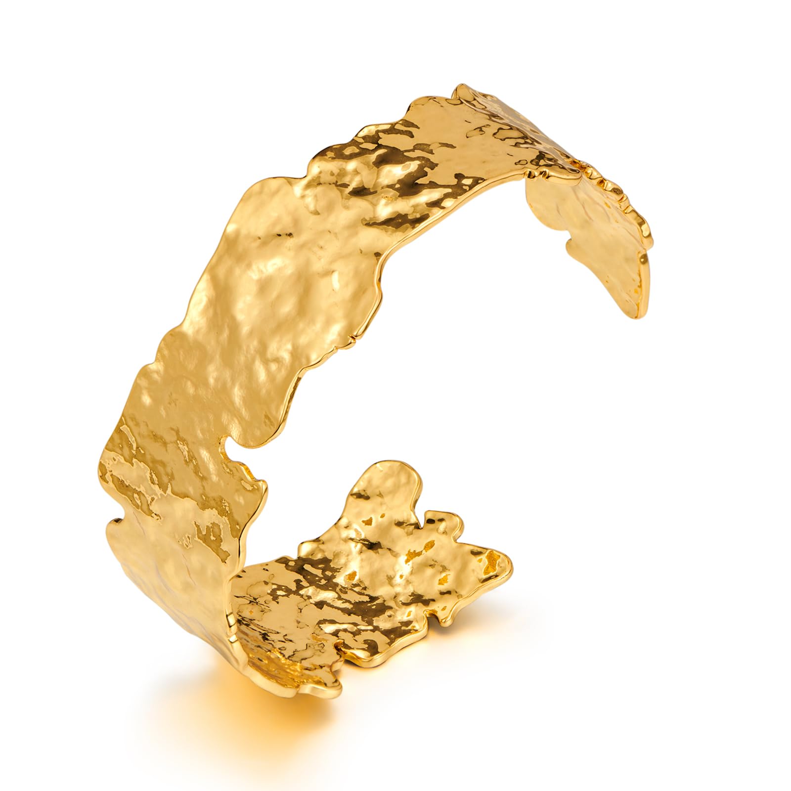 WOWORAMA Hammered Chunky Cuff Bracelets for Women Vintage Boho Wide Bangle Bracelets Irregular Statement Bracelet Thick Arm Cuff Gold Silver Bracelet