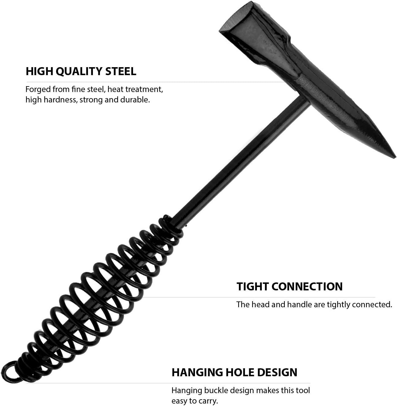Welding Chipping Hammer with Coil Spring Handle, Cone and Vertical + 4 row Wire Brush. Shock-Dampening Steel Rust Removal