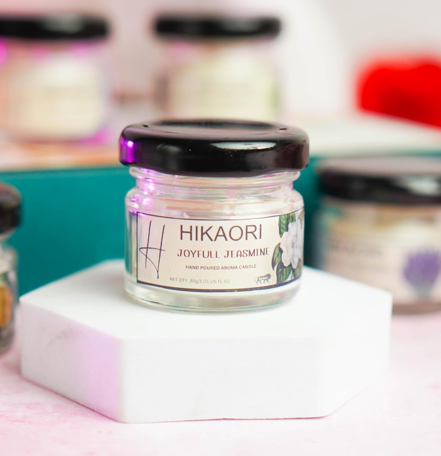 Hikaori Scented Candles Fragrance Jar Candle Set Soy Wax 30gm Pillar Candles Luxury Aroma Therapy Votive Jar Handcrafted | Smoke-Free | for Home Decor Gift Set (Joyfull Jasmine, Pack of 5)