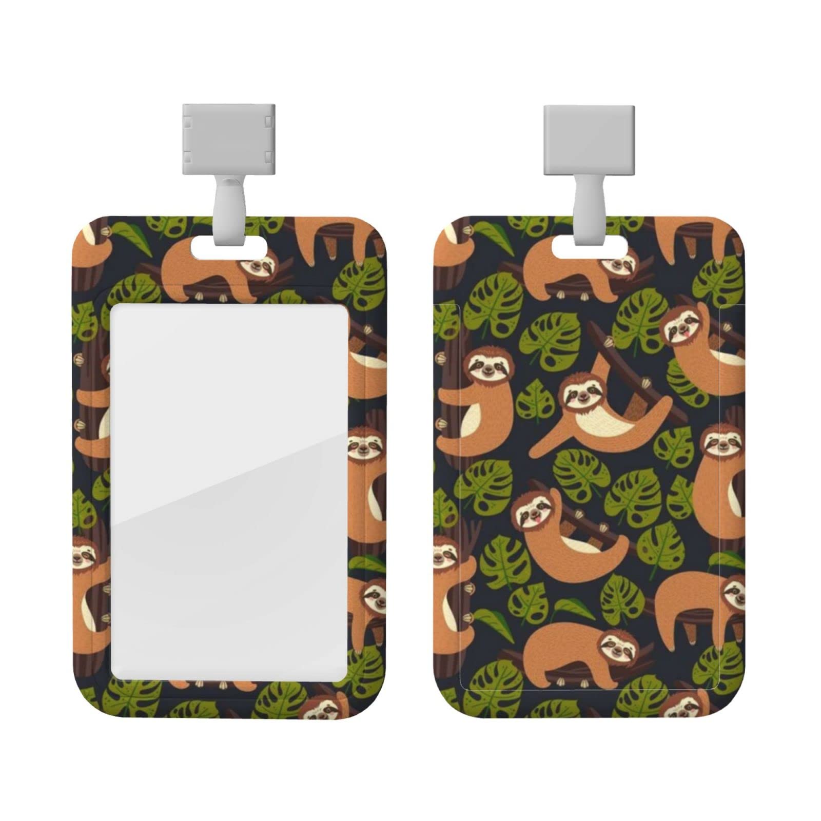 Sloth Tropical Leaves Work Id Badge Holder with Lanyard for Women/Men Teens/Kids at School,Abs Waterproof Vertical Id Card Holders