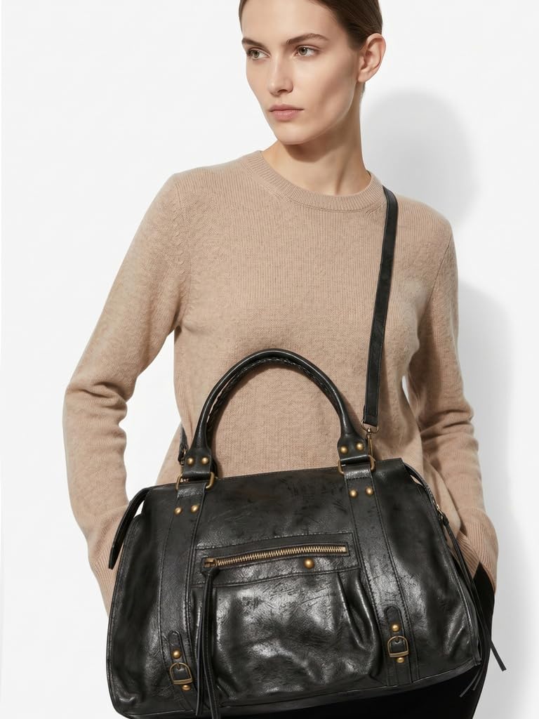 Gave Lux Sac à Bandoulière Femme en Cuir Véritable, Fait Main en Italie - Grand Sac Élégant Pour Usage Quotidien - Design Italien Authentique GLX220609023FBG-PARENTS 41 x 28 x 13 cm