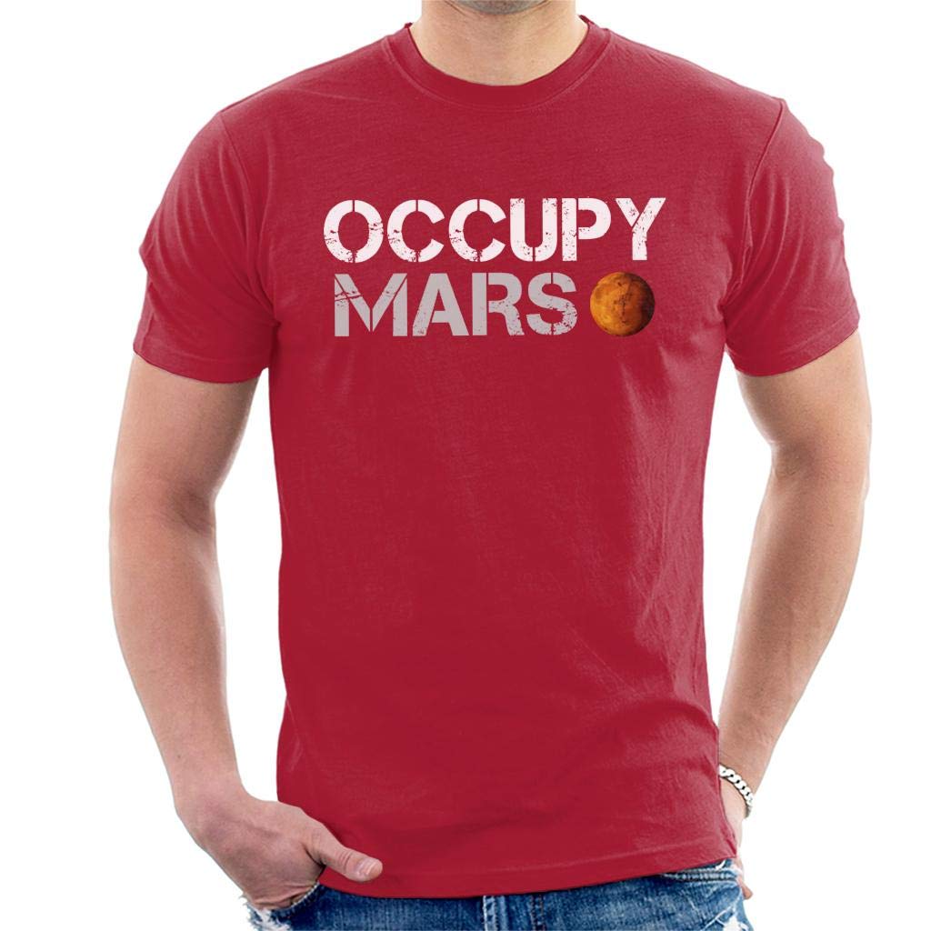 Cloud City 7 Men's Cherry Red Occupy Mars Distressed Text T-Shirt