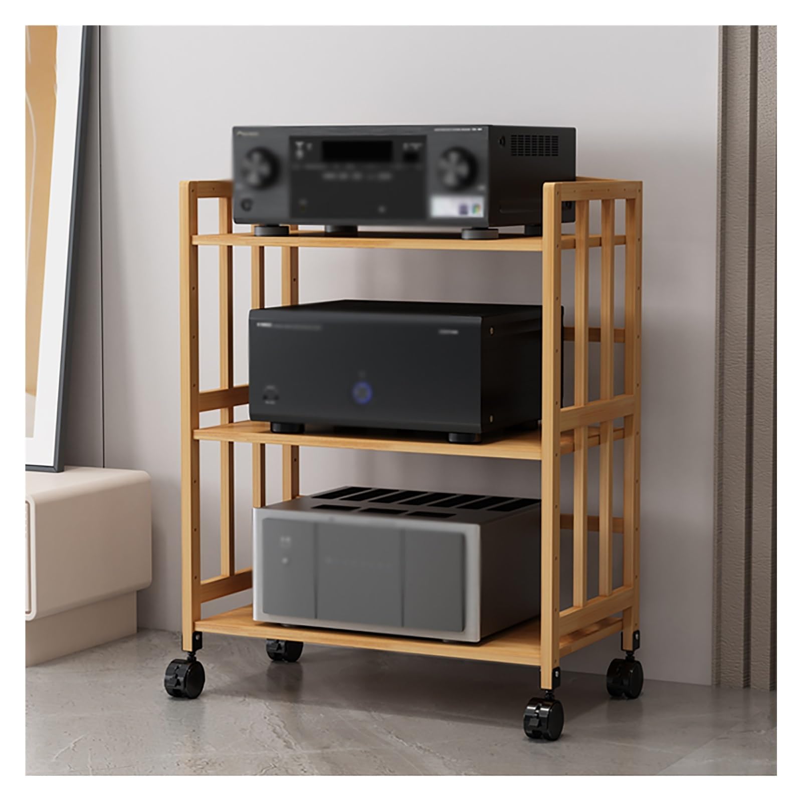 Stojak na audio, stojak AV półka stojak na audio stojak wieżowy, szafka multimedialna AV do salonu, ruchoma podłoga stojak na odtwarzacz płyt stereo, otwarty organizer do domu i biura, 3