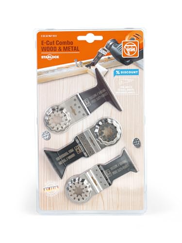 Fein E-Cut Combo Starlock Wood & Metal Tauchsägeblätter (3-teiliges Set, Aufnahme Starlock, für Sägearbeiten in Holz + Metall, für Multitools)