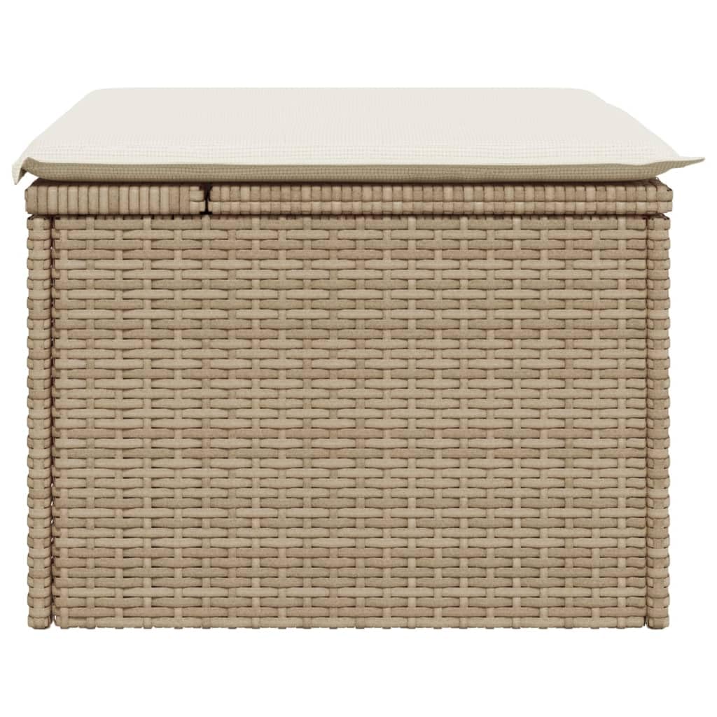 Taboret ogrodowy z poduszką beżowy 55 x 55 x 37 cm polirattanowy