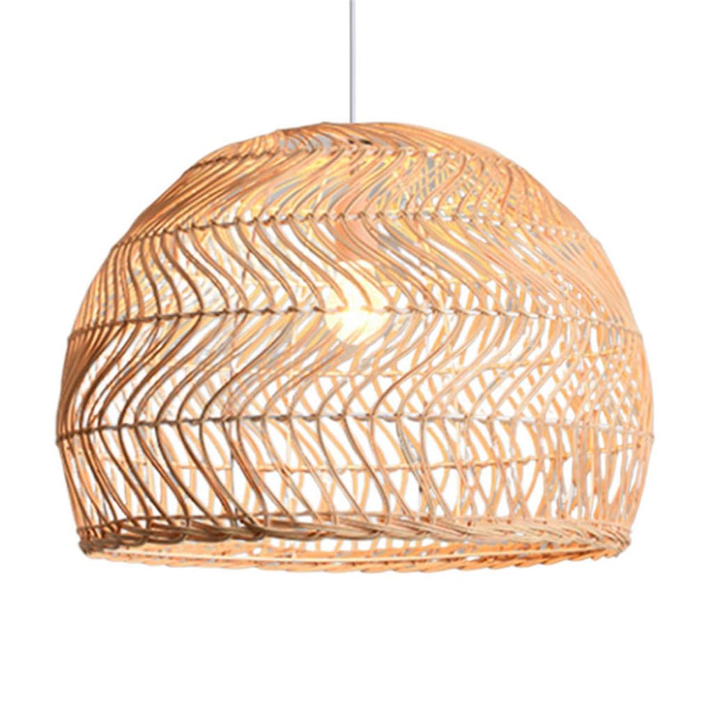 LYMSXAZOU Nordic Rattan Chandelier Light Rustic Basket Handmade Woven Pendant Lighting Southeast Asian Pastoral American Lamps Natural Bamboo Wicker Veneer Hanging Ceiling Fixture,