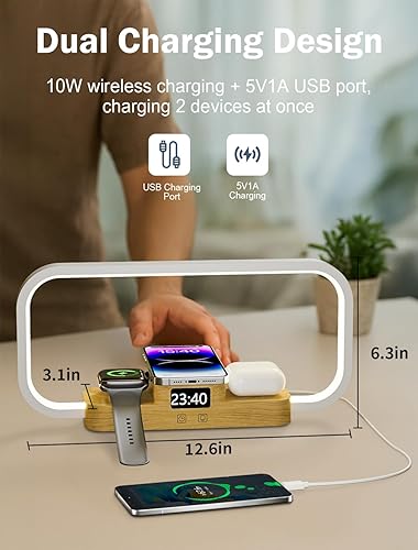 Miniatura 5 de Lámpara de noche LED con cargador inalámbrico, lámpara de noche 3 en 1 con control táctil, 5 modos de color y regulable, lámparas de escritorio con