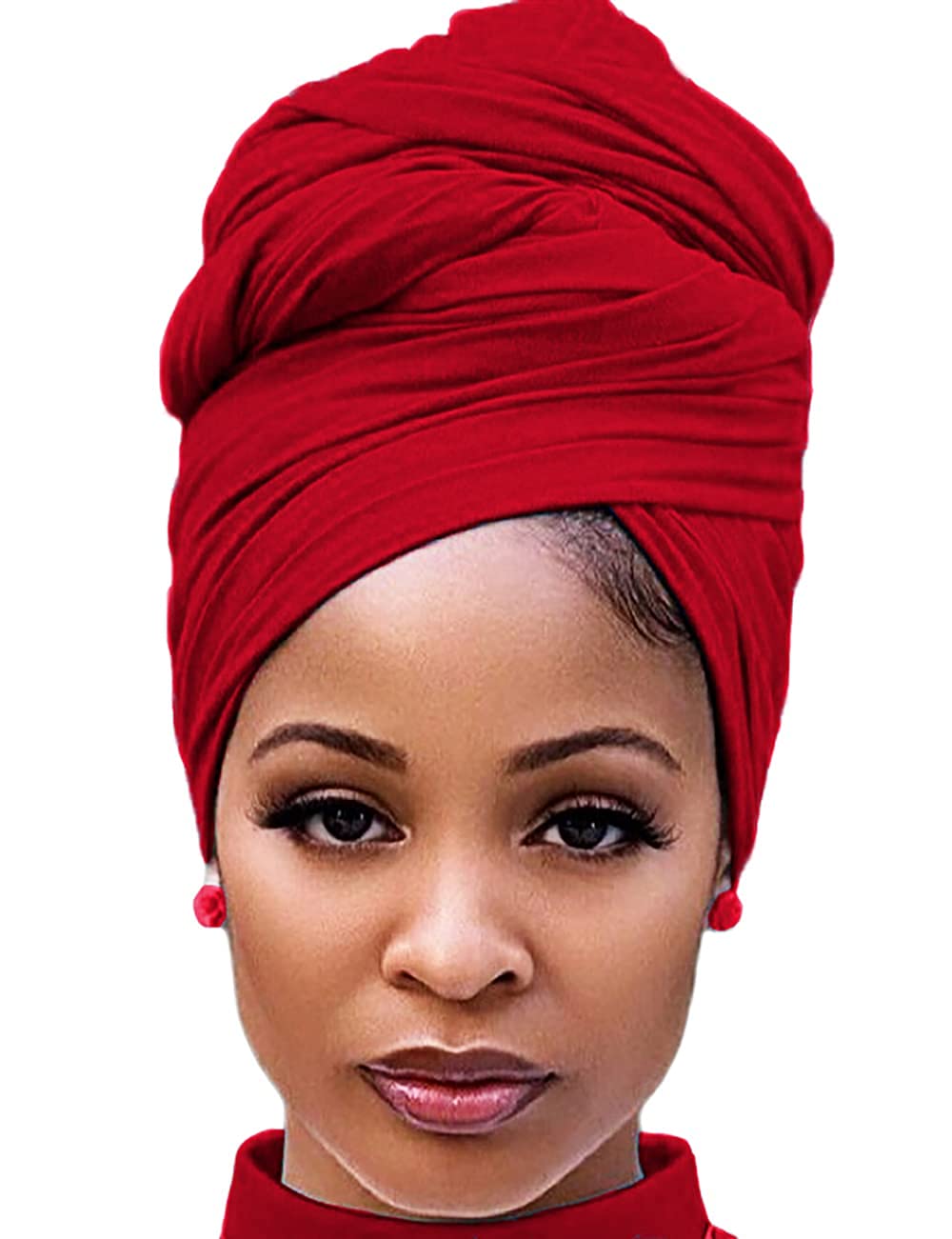 Babahu Women's B07-Wine Red Head Wraps For - African Head Scarf Turban Long Hair Head Wrap Scarf Soft Stretch Headwrap