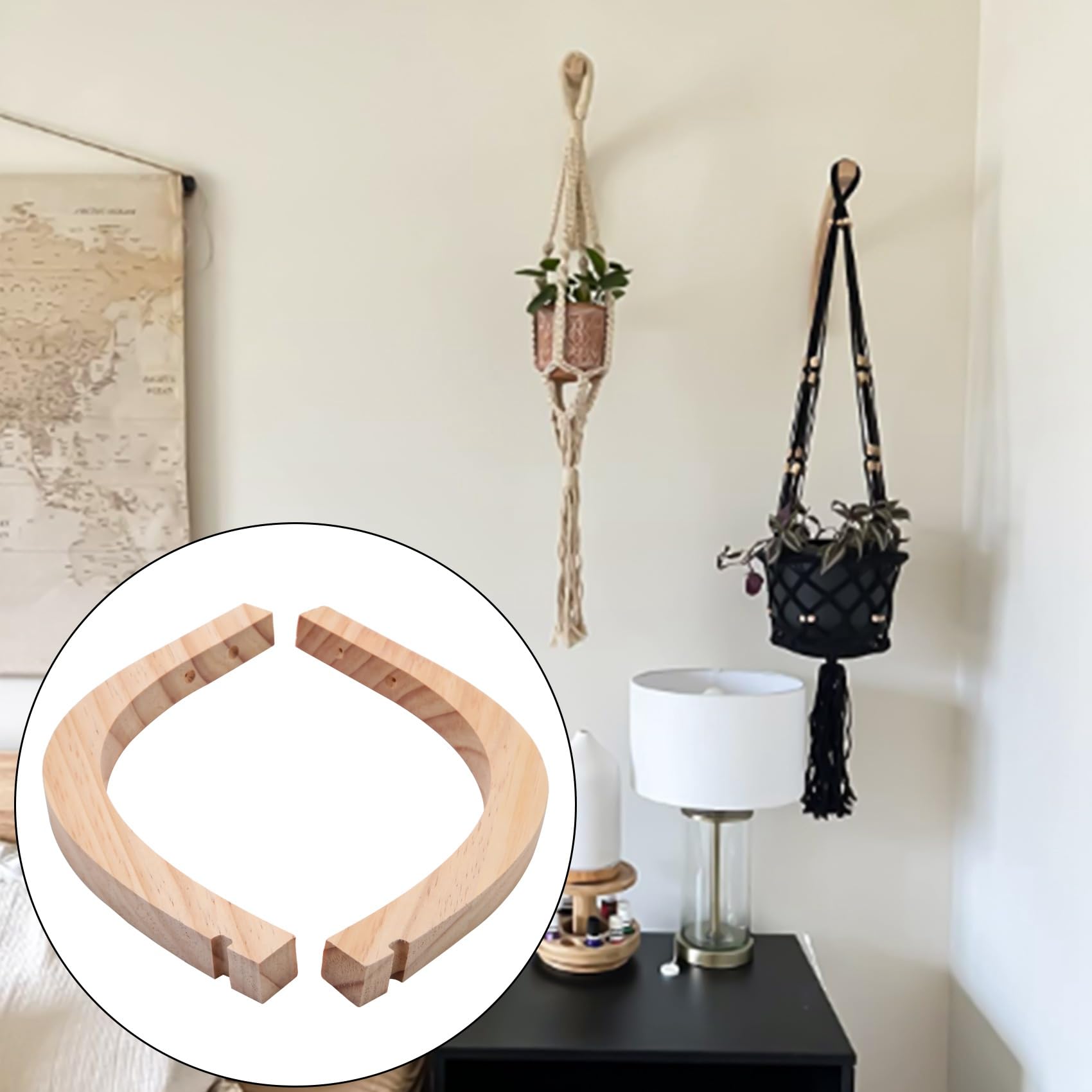 Ganci per piante da parete in legno naturale nordico Gancio per vaso di fiori sospeso Staffa per fiori nordici per lanterne Campanelli eolici Decorazioni per la casa del balcone  15