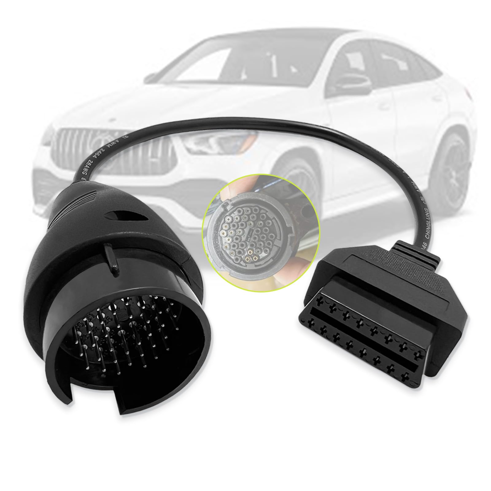 Cavo di adattatore OBDII per la diagnostica, adatto all’adattatore OBD per benz 38 Pin to 16 Pin, Obd2 Adapter Cable compatibile con il connettore mercedes 38pin Pre-2001,lavora con lo scanner ELM327